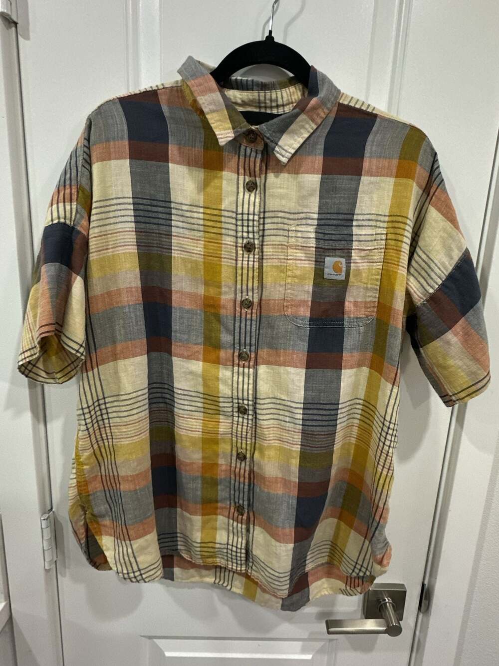 Carhartt Women's Loose Fit Multi-Color Plaid Short Sleeve Button Down Shirt